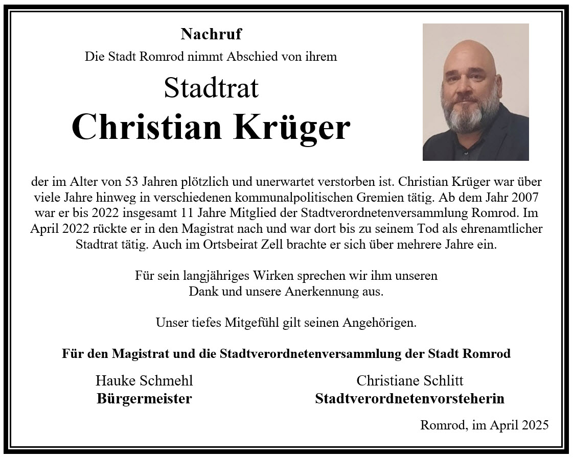 2025-04 - Nachruf Christian Krüger - Stadt Romrod