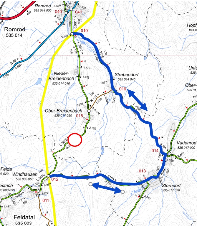 Eintägige Vollsperrung: Straßenbauarbeiten an der L 3070 zwischen Feldatal/Windhausen und Romrod/Ober-Breidenbach