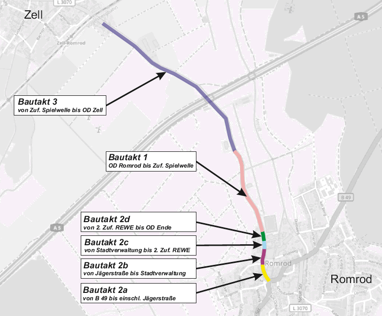 L 3070 Romrod- Zell - Bauabschnitte Baustelle