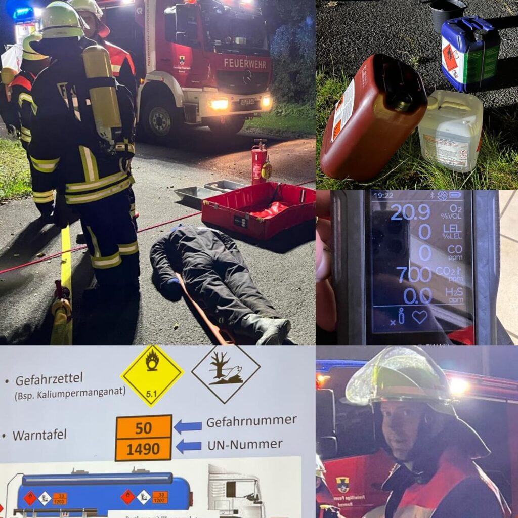 Feuerwehr Romrod trainierte Vorgehen bei Unfällen mit Gefahrstoffen (Oktober 2023)