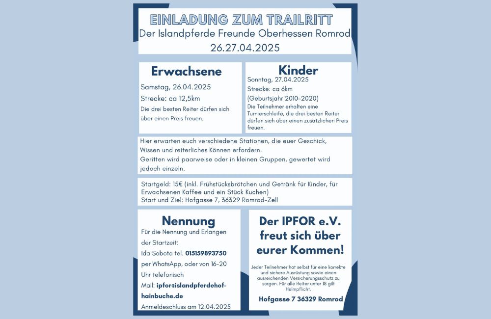 2025-03 - Islandpferde Freunde Oberhessen-Romrod laden Erwachsene und Kinder zum Trailritt in Zell