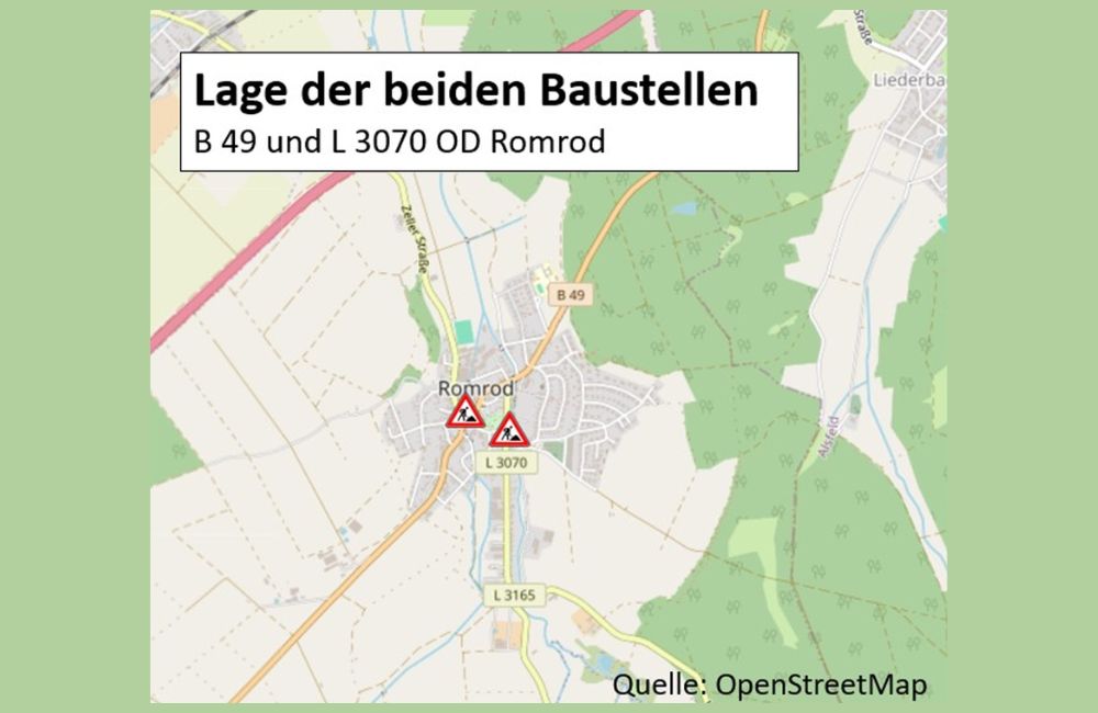 2025-05 - Straßenbauarbeiten an der B 49 und der L 3070 in der Ortsdurchfahrt von Romrod