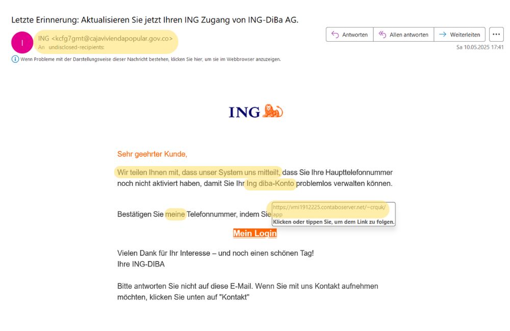 Beispiel für eine Phishing-Mail (Screenshot Thomas Liebau)
